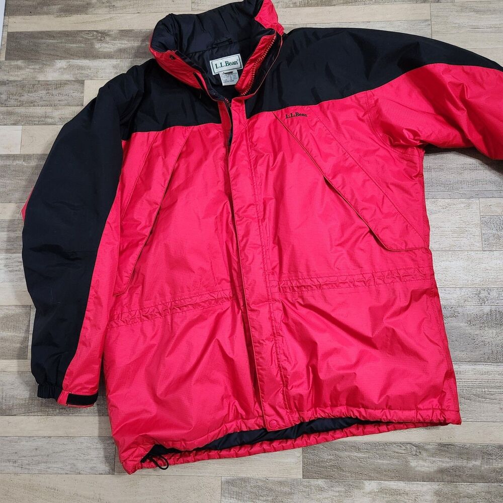 90s LL Bean Colorblock Ski Jacket Men XXL Red Black Insulated Hooded Parka VTG